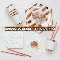 25pcs Rose Gold Disposable Foil Hot stamping Paper Plate Set Birthday party decorations set